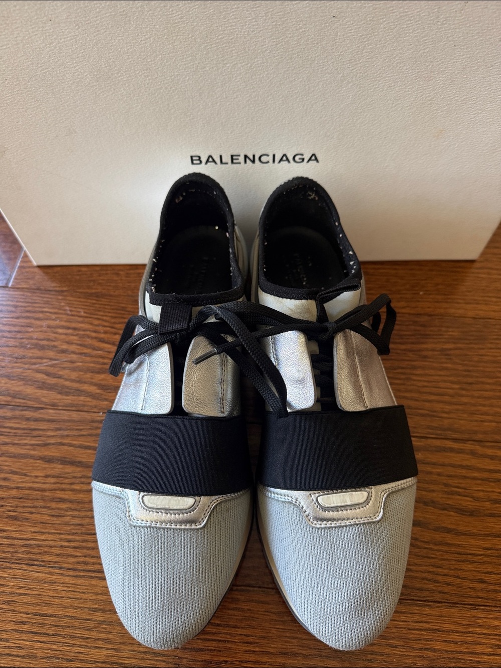 Balenciaga Silver, Black & Light Gray Elastic Strap TESS.S.GOMMA Sneaker